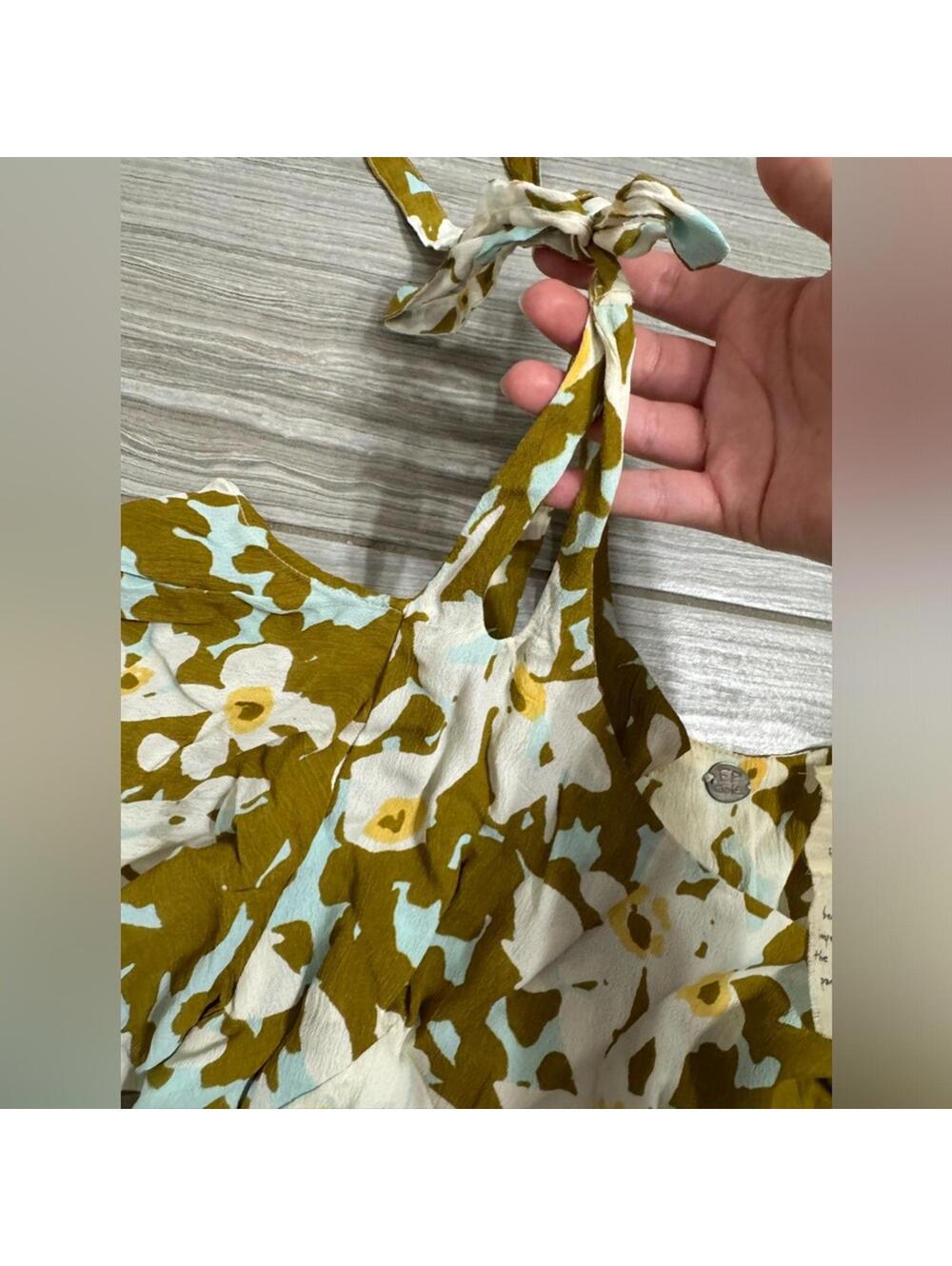 {SOLD} Free People FP One Green Floral “Lucina” Cold Shoulder Boho Mini Dress S - Picture 8 of 9
